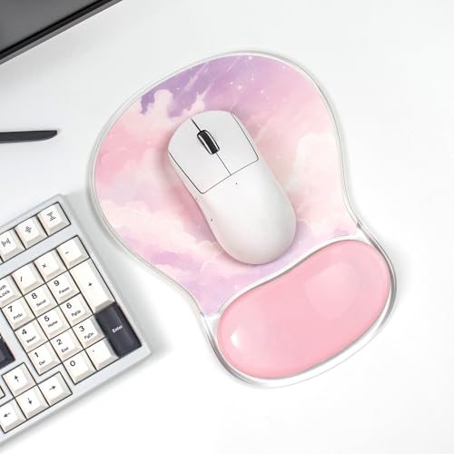 Sumgsn Pink Mouse Pad with Gel Wrist Support - Cute Office Accessories Ergonomic Mousepad with Non-Slip Base for Latop/Desktop/Home/Game - color: Pink Cloud