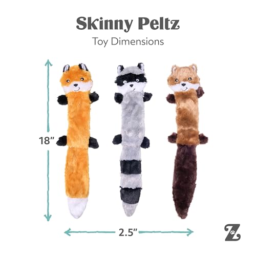 ZippyPaws Skinny Peltz No Stuffing Dog Toy Pack to Keep Them Busy - 18" | For Medium and Large Dogs, Squeaky Pet Toys, Unstuffed Chew Toys, Soft Plush Variety Pack, Fox, Raccoon, and Squirrel - style: Variety Pack - Large (3-pack)