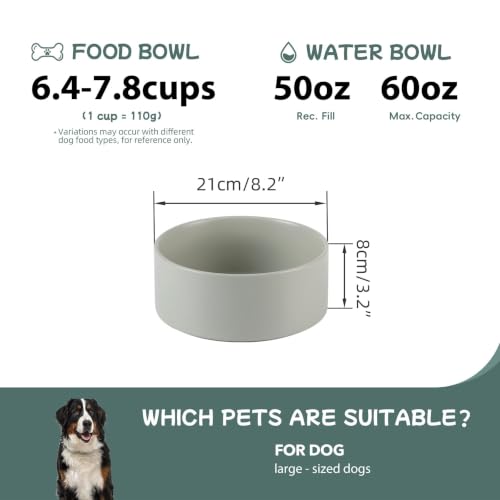 Havniva Ceramic Dog Bowls, 8.3” Dog Food and Water Bowl, Pet Feeding Bowl | Dog Food Bowl for Large Dogs, Food-Grade Ceramic, Dog Water Bowl with Non-Slip Rubber Base, Large Capacity, Dishwasher Safe - color: Matte Gray, size: 8.3" - Bowl