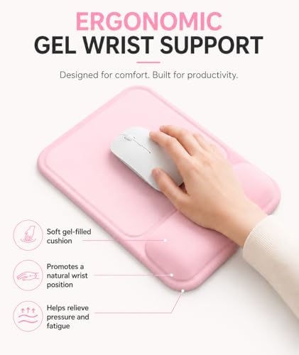 Ergonomic Mouse Pad with Wrist Rest, Gel Mousepad with Soft Wrist Support, Non-Slip PU Base, Smooth Surface Mouse Pad for Wrist Pain Relief, Computer Laptop Office Home & Gaming (Pink) - color: Pink