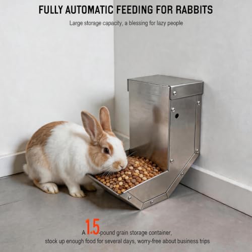 Rabbit Feeder - Small Animal Stainless Steel Gravity Feeding Trough with Lid, Outdoor Durable Cage Feeder Holds Several Days' Food (4 Inch/1.5Lbs) - size: 1 pc
