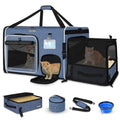 Side Expandable Extra Large Cat Carrier with Litter Box, Blue | 24"L x 17"W x 17"H, Privacy Curtain and Lockable Safety Zippers, for Long Distance Car Travel, Cats Under 55 lbs - color: blue