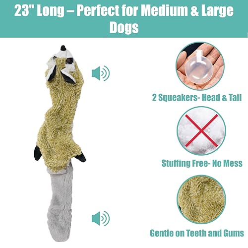 SPOT Skinneeez Raccoon 23 Inch Stuffing-Free Dog Toy – Soft Plush Tug Toy with Two Squeakers for Medium and Large Dogs – Mess-Free Interactive Chew Toy - style: Raccoon