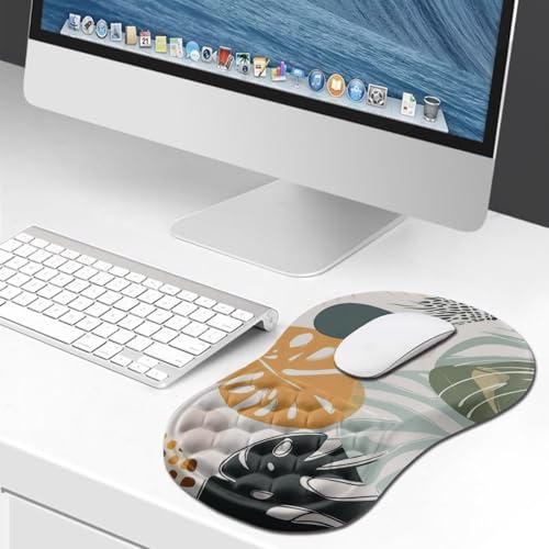 Hokafenle Ergonomic Mouse Pad Wrist Support, Wrist Rest Mousepad for Carpal Tunnel Pain Relief with Integrated Memory Foam Slope Massage Bulge (11.8x7.9 inch,Abstract Leaves - color: KM31-Abstract Leaves