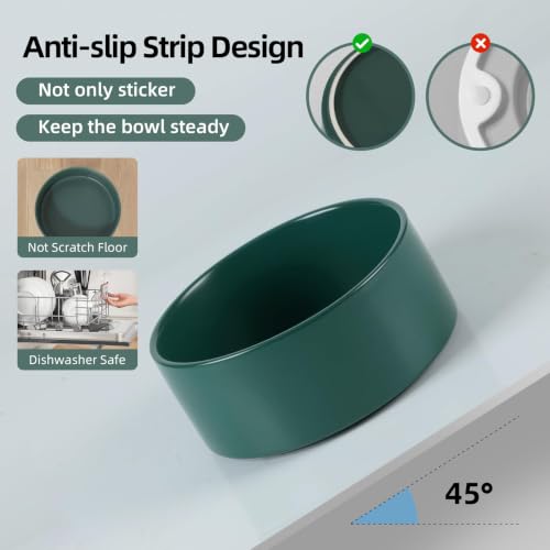 Havniva Ceramic Dog Bowls, 8.3” Dog Food and Water Bowl, Pet Feeding Bowl | Dog Food Bowl for Large Dogs, Food-Grade Ceramic, Dog Water Bowl with Non-Slip Rubber Base, Large Capacity, Dishwasher Safe - color: Matte Dark Green