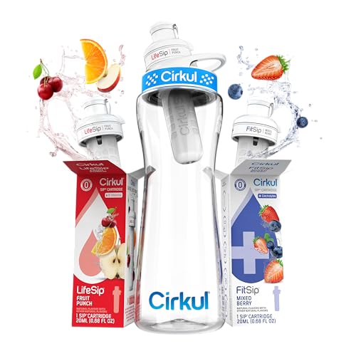 Cirkul 22oz Clear Plastic Water Bottle with Two No Sugar, 0 Cal Cartridges - size: 22oz. Bottle + 2 Cartridges