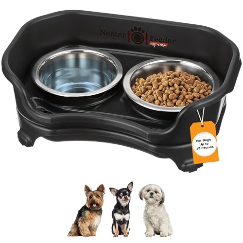 Neater Feeder Express Mess Proof Dog Bowls Elevated for Small Breeds Under 15 Lb, Made in USA, No Spill Raised Dog Food Bowl Stand, Stainless Steel Food and Water Bowl Set, Feeding Station, Black - color: Midnight Black, size: Small w/ Standard Bowls