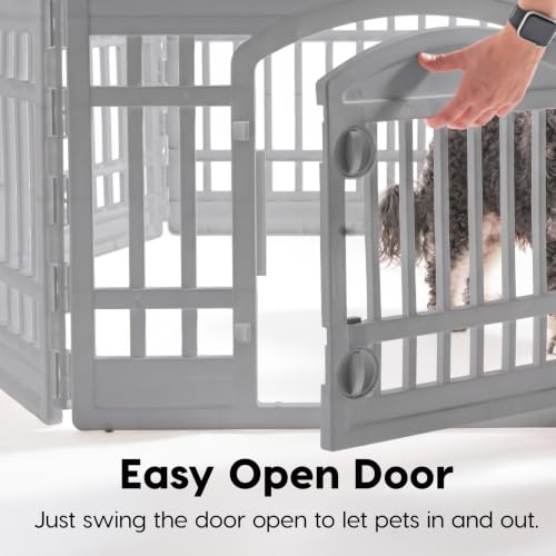 IRIS USA 8-Panel Dog Playpen, Pet Enclosure, Gray | Safe Play Zone, Configurable Layout, Custom Pen Configuration, Multi-Shape Setup, Stable Non-Tip Base, Secure Door Latch - color: Gray, size: 8 Panel - 34" H