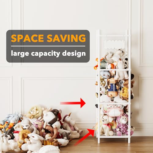 SpaceAid Stuffed Animal Storage Organizer, Wood Animals Zoo Toy Plushies Storage Holder, Large Capacity Plush Toy Cage for Playroom Organization, 15.8" Wide, White - color: White, size: 15.8"W x 15.8"D (Large)