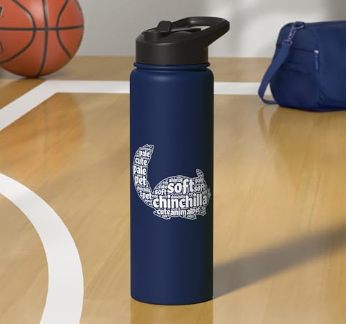 Chinchilla Word Cloud Pet Animal Funny Chinchillas Stainless Steel Insulated Water Bottle - color: Navy Blue