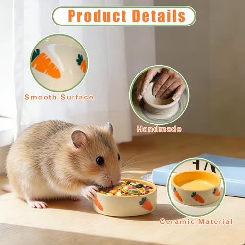 kathson 2 Pcs Hamtser Food Bowl, Guinea Pig Food Bowls, Ceramic Pet Bowl Small Animals Anti-Turning Water Bowls for Bunny Chinchilla Rat Hedgehog (S) - size: S