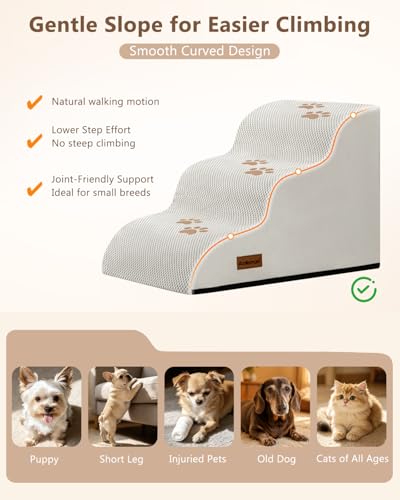 Aodisman Dog Stairs for Small Dogs,3 Step Dog Ramp for Couch,Non-Slip Steps | Pet stairs help small dogs,old cats,and puppies reach couches and chairs easily,durable indoor dog steps,15.4" H,Light Grey - color: Light grey