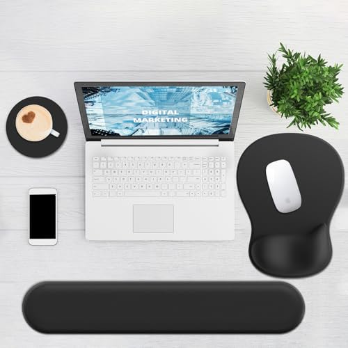 Ergonomic Mouse Pad with Wrist Rest and Keyboard Wrist Rest, Gel Mousepad | Wrist Rest for Computer Keyboard, Pain Relief, Non-Slip PU Base, Gel Mouse Pad with Wrist Support for Gaming, Office - color: Black