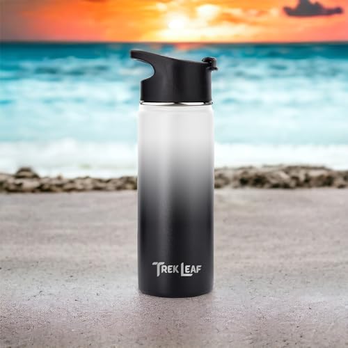 Travel Water Bottle with 3 Lids (Spout, Straw, Flip) Leak Proof, Quality, Vacuum Insulated, Stainless Steel (Day & Night, 18 oz) - color: Day & Night, size: 18 Ounces