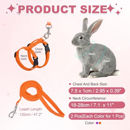 Rabbit Harness and Leash, Escape Proof Bunny Cat Leash Small Animal Harness Soft Adjustable Buckle(2Pcs, Orange/Purple) for Bunny Kitten Cats Puppies Walking Hiking Training - color: Orange/Purple