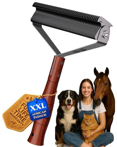 Over-Sized 2-Sided Dog Brush For Shedding Undercoat Rake for Dogs & Cats & Horses, Remove Mats, Dematting Comb,Gentle Grooming Brush for German Shepherds Medium to Long-Haired Pets(African Padauk) - size: Premium - Max - African Padauk