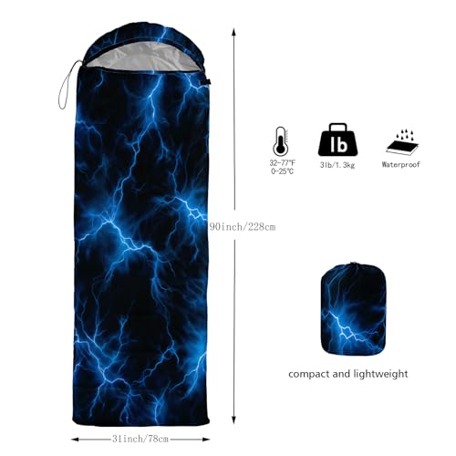 QOOMO Camping Sleeping Bags,3 Season Warm & Cool Weather,Lightweight,Waterproof Sleeping Bags for Adults & Kids,Traveling,and Outdoors,Camping Gear Equipment - color: Blue Lighting 2