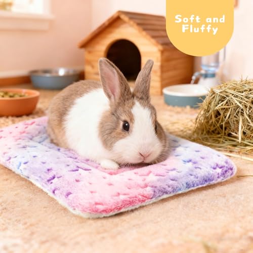 4-Pack Rabbit Bed, Fleece Washable Bunny Mat, 19"x13" | Soft Flannel Guinea Pig Cage Liner, Small Animal Bedding, Cozy Blanket for Ferret, Easy to Clean - size: 19x13 Inch