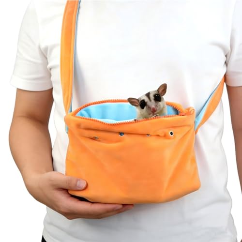 Meow&Woof Small Pet Bonding Pouch & Carrier Sling - Adjustable Strap, Travel Sleep Bag for Sugar Gliders, Ferrets, Rats, Hedgehogs, Hamsters - Outdoor Orange