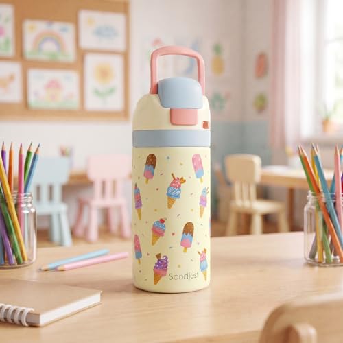 Ice Cream Kids Insulated Stainless Steel Water Bottle 16 Oz, Travel Tumbler for School, Sports for Girls, Birthday, Back To School - color: Ice Cream