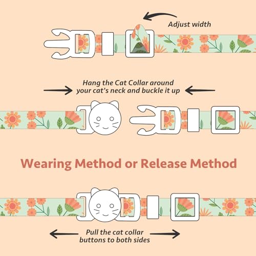 2 Pack Cotton Cat Collar Beige and Green Flowers Cute Kitten Cat Collar | Breakaway Breathable Soft material With cute pendants with Bell - color: Beige&Green