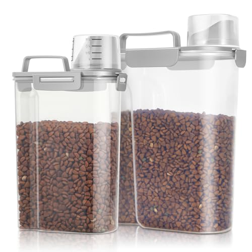 TBMax Pet Food Storage Containers 2 Pack 8-10 Lbs Airtight Dog Food Container Dispenser with Large Spout & Portable Handle, Travel Dog Treat Cat Food Storage Bin Bird Seed Container - color: Light Grey 6+3Qt
