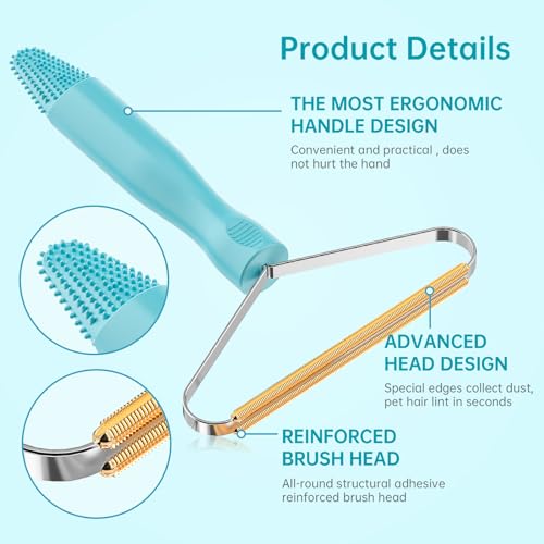 Pet Hair Remover, Dog Cat Carpet Rake, Lint Remover Shaver for Sofas-2pack | Wool Hand Pet Hair Removal Tool, Cleans Carpets Car Cushions Pet Beds Furniture, Works on All Fabric & Rug - color: Sky Blue