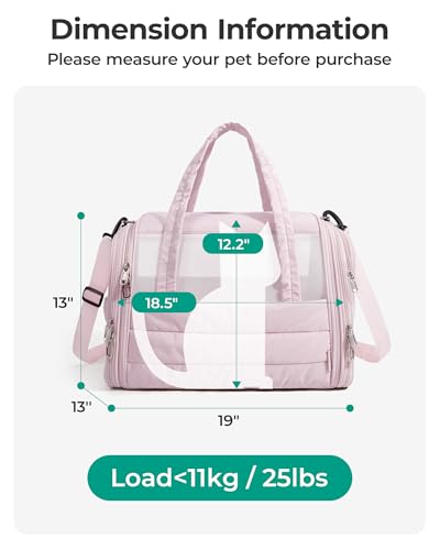 BAGSMART Cat Carrier Soft-Sided Puffy Quilted Collapsible Pet Travel Bag | Pet Carrier for Small Medium Cats Dogs Puppy, Load Up to 25 Lbs for Outdoor Use, Pink - color: Baby Pink, size: 19.3"L x 13.0"W x 13.0"H