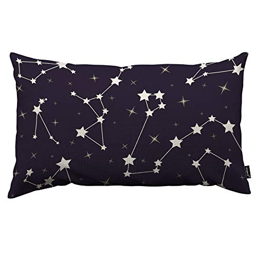 HOSNYE Stars Throw Pillow Cover Beautiful Cosmic Space Astronomy Pattern with Constellations On Night Starry Sky Linen Fabric for Couch Bed Sofa Car Waist Cushion Cover 12 x 20 inch Pillow Case - color: Throwpillowcoversa112, size: 20" x 12" (Pack of 1)