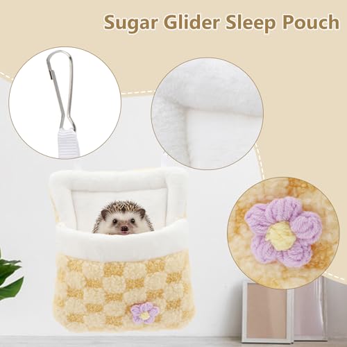 Litewoo Sugar Glider Sleeping Pouch Winter Warm Plush Hamster Sleeping Bag Bed Hideout Hanging Nest Bed for Small Animal Sugar Glider Rat Hamster Squirrel Chipmunk Hedgehog (Yellow) - color: Yellow