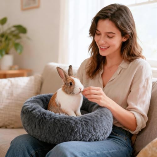 Rabbit Bed, Long Plush Donut Shaped Washable Bunny Hideout Soft Pet Bedding Mat for Guinea Pig, Kitten, Chihuahua & Small Pets for Snuggling Resting - Gray - color: Gray