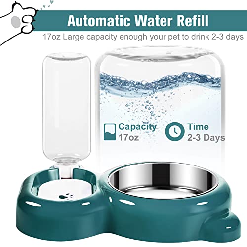 Dog Bowls, Cat Food and Water Bowl Set with Water Dispenser and Stainless Steel Bowl for Cats and Small Dogs - Dark Green - color: Dark Green