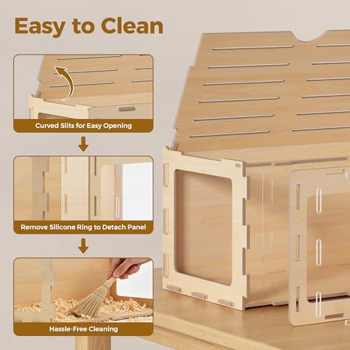 COZIWOW Wooden Hamster Cage 32" Large Small Animal Habitat Enclosure | Chewproof Acrylic Panel, 270° Panoramic View, 32x16x16" Spacious Cage, Ventilated Top, Tool-Free Assembly, Fit Gerbil