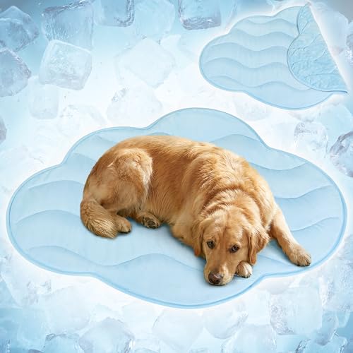 PetAmi Dog Cooling Mat, Cloud Shape, Pet Pad with Cooling Nylon & Soft Fleece, Q-Max > 0.4 Reversible All Season Blanket for Dogs & Cats, Large 49x59 in, Light Blue - color: Light Blue, size: Large