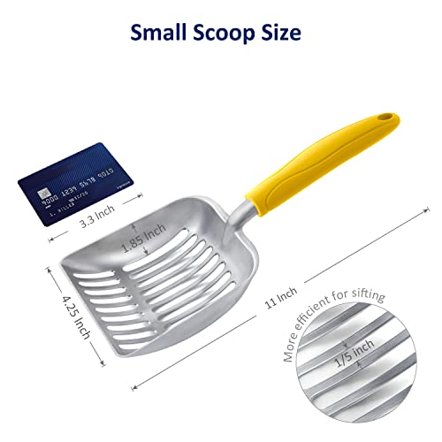 Cat Litter Scoop, Aluminum Alloy Sifter, Kitty Metal Scooper, Deep Shovel, Long Handle, Poop Sifting, Kitten Pooper Lifter, Durable, Heavy Duty, for Litter Box - color: FLAT Aluminum \ #04 Yellow Handle, size: Small