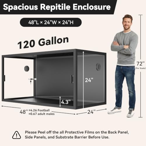 120 Gallon Reptile Enclosure 48" x 24" x 24", Front Opening Reptile Enclosure with Tempered Glass Doors, Safety Lock & Screen Top Ventilation, for Bearded Dragon, Ball Python, Snake, Gecko - color: Green, size: 48" x 24" x 24"