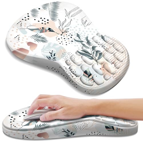 YIWEI Ergonomic Mouse Pad with Wrist Rest for Carpal Tunnel Pain Relief | Memory Foam Wrist Support,Non-Slip Rubber Base, Keyboard Computer Mousepad,Lycra Cloth Surface,Gaming Home Office - color: Boho Leaves