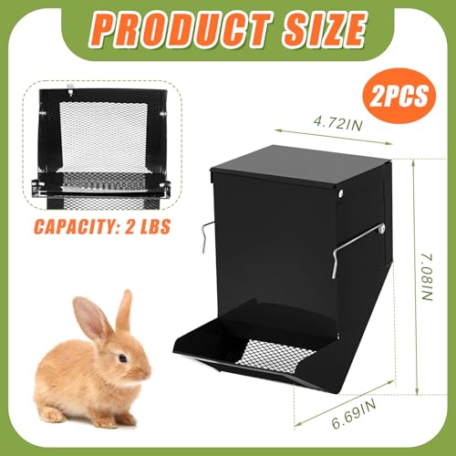 2 Pcs Rabbit Feeder for Cages Small Animal Food Pellet Dispenser with Lid Metal Chicken Grit Oyster Shell Squirrel Feeders Outside(4.7 Inches,Mesh Bottom,Black) - color: Black, size: 4.7 Inches, style: Mesh Bottom
