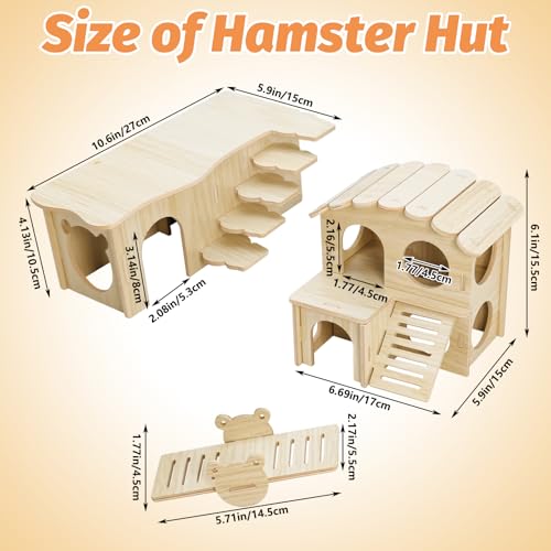 BNOSDM Hamster Tunnel Hideout Set, Wooden Hamster House Toy with Slide & Seesaw, Small Animals Cage Accessories for Syrian Dwarf Hamsters, Gerbils - color: Style D