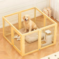 8 Panel Elegant Wooden Frame Clear Acrylic Indoor Puppy Playpen | Stain-resistant waterproof layering designed for hassle-free cleaning and long-lasting furniture protection - size: 8 Panel 39.4x39.4in