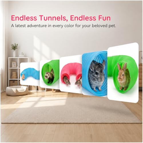 3 Packs Hamster Fun Tunnels, Pet Mouse Plastic Tube, Collapsible Plastic Tunnel, Tube Pet Hideaway, Training Hideout Tunnels for Guinea Pigs, Chinchillas, Rats, Ferrets, Dwarf Rabbits