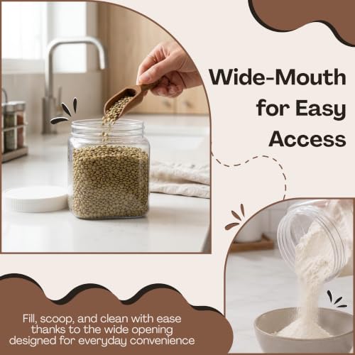 Pride Of India | Clear Food Grade PET Plastic Square Grip Storage Jar w/Cap 16 Fluid Ounces | 2-3 Cup Storage Capacity | Airtight Seal & Easy Handling | Store Sugar, Spices, Nuts, Seeds & Pet Treats - size: Small Square Jar & Cap
