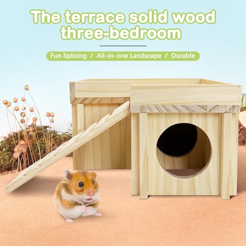 BNOSDM Sugar Glide Cage Accessories 6 Packs Wood Sugar Glider Toys and Hamster Wood House with Ladder Bundle