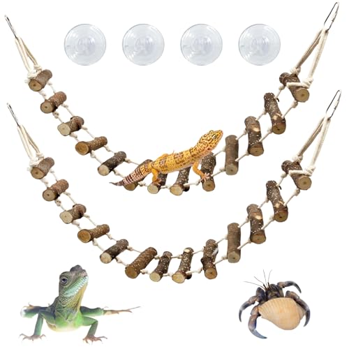 VCEPJH 2pcs Reptile Bridge Leopard Gecko Climbing Ladder Wooden Basking Lounger Reptile Tank Accessories for Hermit Crab Juvenile Bearded Dragon Chameleon Small Lizard (Fruit Wood)