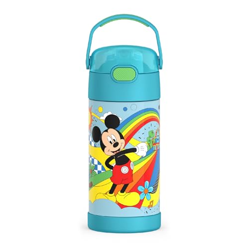 THERMOS FUNTAINER Water Bottle with Straw, 12oz, Mickey Mouse | Kids Stainless Steel Insulated Water Bottle, Keeps Drinks Cold Longer for School & Play, BPA-Free - color: Preschool Mickey, size: 12 Ounces