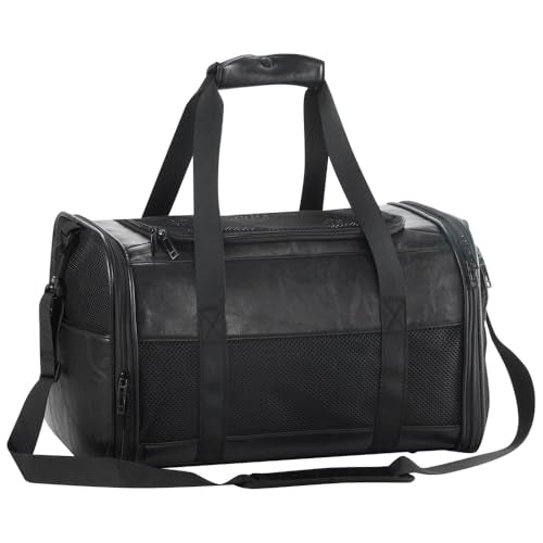 Fashion Dog Carrier Pet Carrier Airline Approved Cat Carrier for Small Dogs Cats Under 15 Lbs, Vegan Leather Collapsible Soft Sided Travel Puppy Carrier - color: Breathable Black