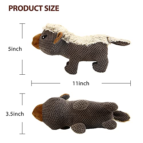 IOKHEIRA Dog Plush Toys for Aggressive Chewers, Indestructible Dog Squeaky Toys with Crinkle Paper, Durable Teething Chew Toys for Medium and Large Breed (Grey) - color: Grey