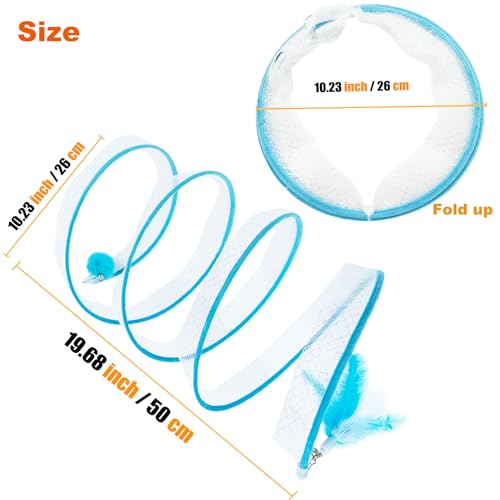 Self Play Cat Hunting Spiral Tunnel Toy, Folded Cat Spring Tunnel Toys for Indoor Cats (Blue) - color: Blue