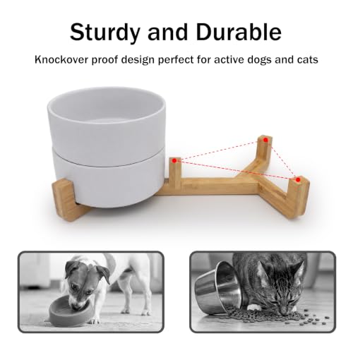 MateeyLife Ceramic Dog and Cat Bowls with Stand, 2-Pack Food and Water Bowl Set - Non-Slip Pet Bowls for Small & Medium Size Dogs，28.7OZ(White) - color: White, size: M-3Cup