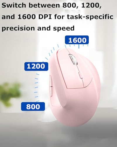 Wireless Mouse Pink Ergonomic (Bluetooth+USB )Dual Mode Vertical Silent Portable Multi Device Ergo Carpal Tunnel Mice for Mac/PC/Laptop/Computer/Tablet/iPad/Macbook Air/Pro Office Work Women Men Gift - color: Pink